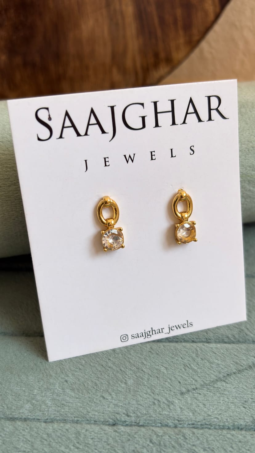 White Round Stone Earrings