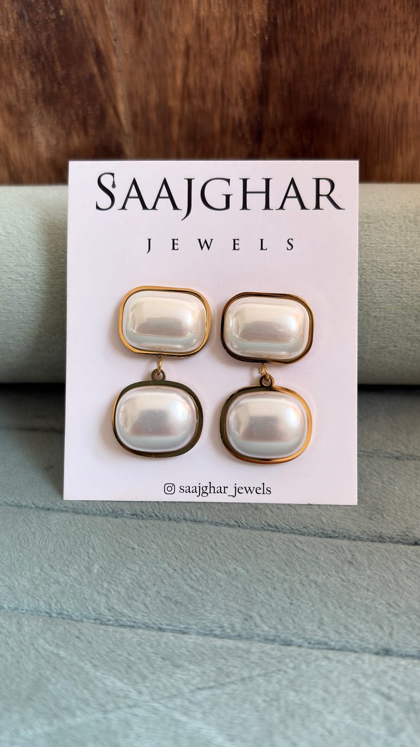 White Pearl Chain Earrings