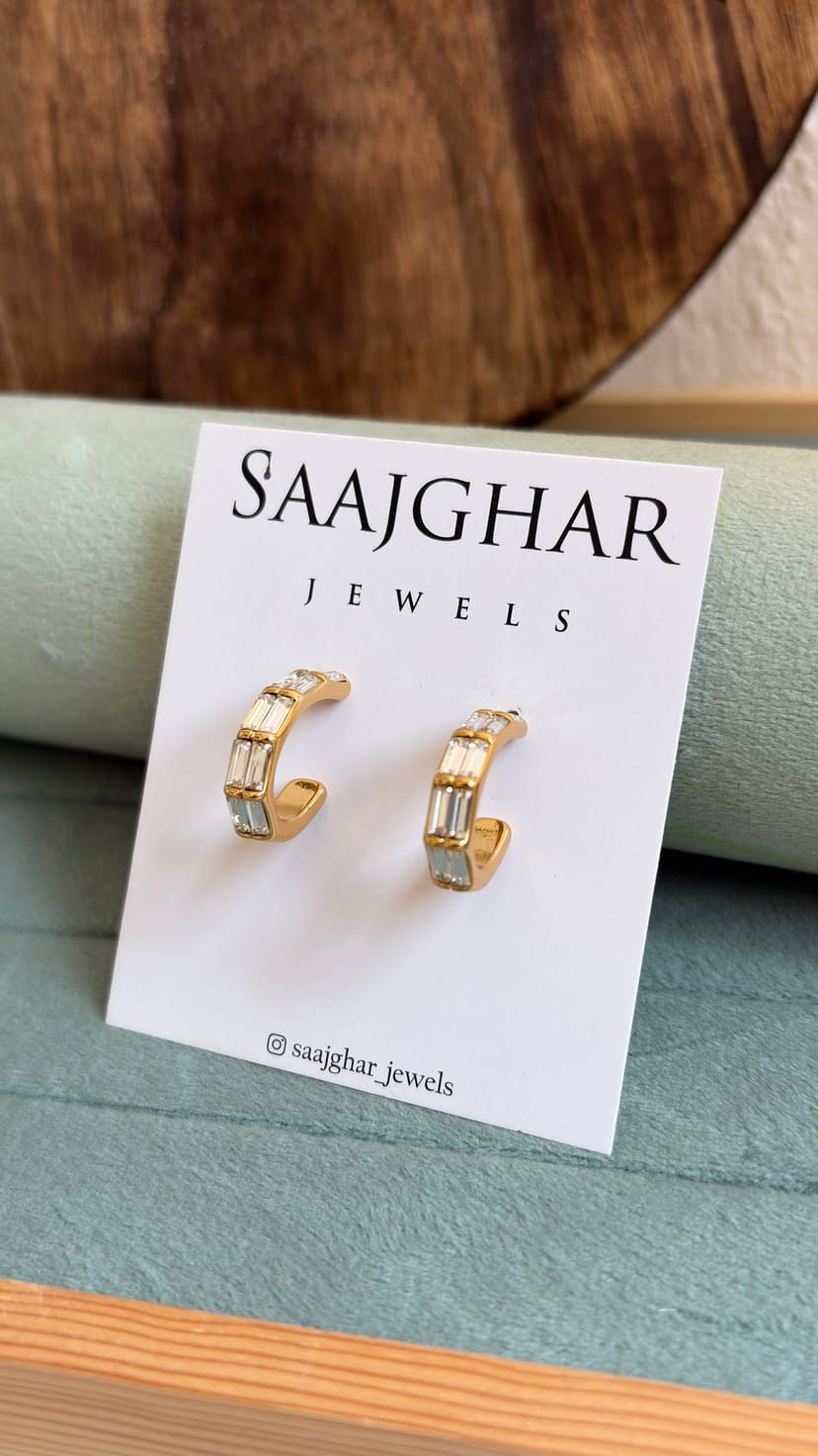 White Stone Hoop Earrings
